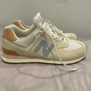 New Balance Men's Cream and Light Blue Sneakers